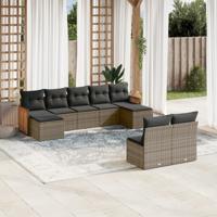 9-delige Loungeset met kussens poly rattan grijs