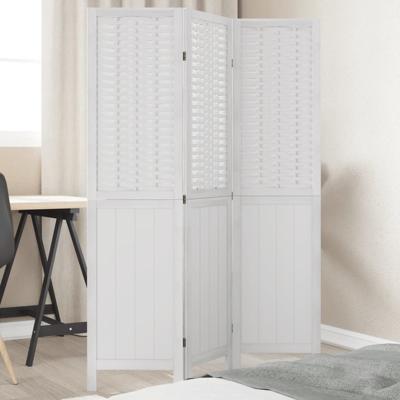 Kamerscherm met 3 panelen massief paulowniahout wit