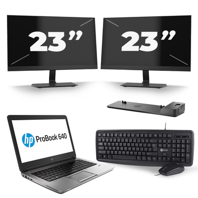 HP ProBook 640 G4 - Intel Core i3-8e Generatie - 14 inch - 8GB RAM - 256GB SSD - Windows 11 + 2x 23 inch Monitor