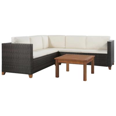 4-delige Loungeset met kussens poly rattan bruin