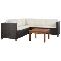 4-delige Loungeset met kussens poly rattan bruin