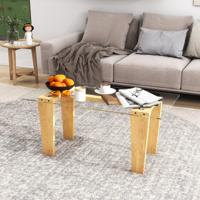 Salontafel van Gehard Glas Moderne Rechthoekige Centrale Tafel van 100 cm met Massief Rubberhouten Poten Minimalistische Cocktailtafel