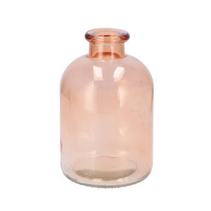 Bloemenvaas fles model - helder gekleurd glas - perzik roze - D11 x H17 cm