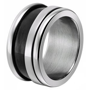 Glanzende edelstaal heren ring Zilver met Zwart-19mm