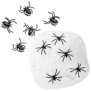 Horror spinnenweb met spinnen - wit - 40 gr - Halloween decoratie