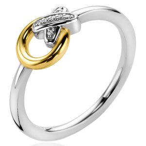 Zinzi ZIR2249 Ring Rond-Kruis zilver-zirconia bicolor Maat 56