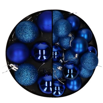 Kerstballen 28x stuks blauw 4 en 5 cm kunststof