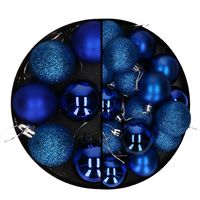 Kerstballen 28x stuks blauw 4 en 5 cm kunststof