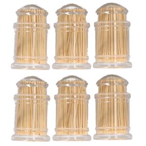 Cocktailprikkers met dispenser - 6x stuks - bamboe hout - 7 cm