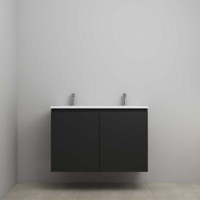 On-Line Onderkast - 100 cm - Voorgemonteerd - Greeploos 2 Deuren - Acryl Wastafel - 2 Kraangaten - Mat Zwart