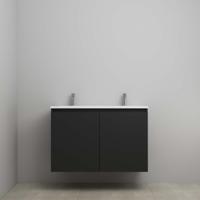 On-Line Onderkast - 100 cm - Voorgemonteerd - Greeploos 2 Deuren - Acryl Wastafel - 2 Kraangaten - Mat Zwart