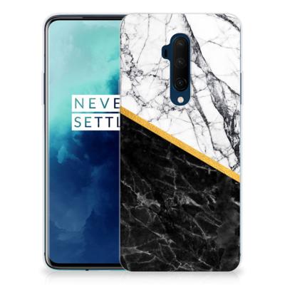 OnePlus 7T Pro | TPU | Siliconen hoesje | Marmer Wit Zwart - Origineel Cadeau Man