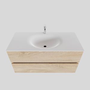 Badkamermeubel Solid Surface BWS Stockholm 100x46 cm Midden Wood Washed Oak (1 kraangat)