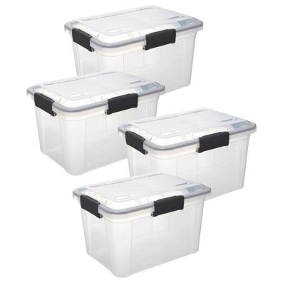 5Five opberg Box met deksel - 4x - Protect - 18 liter - 38 x 29 x 25 cm - kunststof - transparant