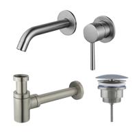 Fortifura Calvi Slim Wastafelkraanset - inbouw wastafelkraan - always open plug - verlaagde design sifon - Geborsteld RVS PVD (RVS) SW377860/SW696207/SW696217