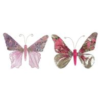 Kerstversiering DKD Home Decor Polyester Vlinder (22 x 3 x 18 cm) (2 Stuks)