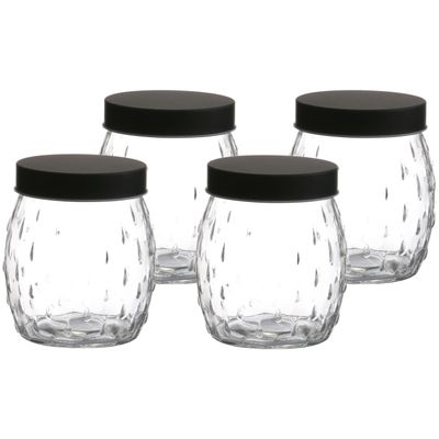 Voorraadpot/bewaarpot Mora - 4x - 1.2L - glas - zwart - D13 x H15 cm