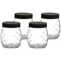Voorraadpot/bewaarpot Mora - 4x - 1.2L - glas - zwart - D13 x H15 cm