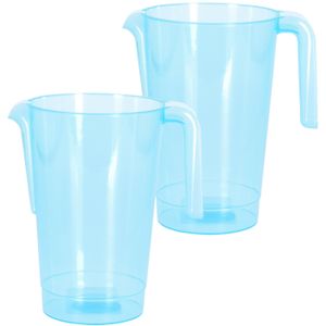 Schenkkan/waterkan - 2x - blauw - 1500 ML - kunststof - 20 x 18 x 20,5 cm