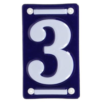 Best for Boots Huisnummer 3 - oudhollands - emaille - 7 x 12 cm - blauw/wit - nummer bordje
