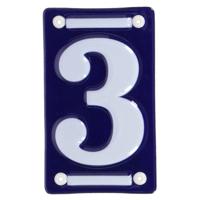 Best for Boots Huisnummer 3 - oudhollands - emaille - 7 x 12 cm - blauw/wit - nummer bordje
