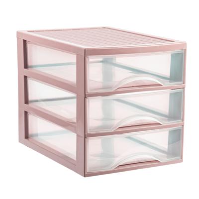 Ladekastje bureau organizer - 3 lades - roze/transparant - L26 x B35 x H27 cm - kunststof