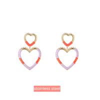 Day&Eve Oorbellen Double Heart Coral | Goud - thumbnail