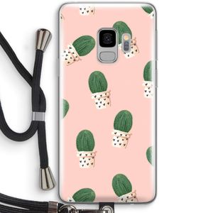 Cactusprint roze: Samsung Galaxy S9 Transparant Hoesje met koord