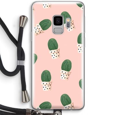 Cactusprint roze: Samsung Galaxy S9 Transparant Hoesje met koord