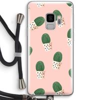 Cactusprint roze: Samsung Galaxy S9 Transparant Hoesje met koord