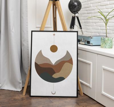 Zonsondergang en bergen kunstposter