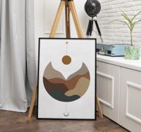 Zonsondergang en bergen kunstposter