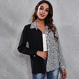 Dames Blouse Overhemd Effen Pied-de-poule Lapwerk nappi Afdrukken Overhemdkraag Casual Streetwear Tops Zwart Lightinthebox
