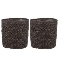 2x stuks naturel grijs rotan planten pot mand van gedraaid jute/riet H12 en D12 cm - Plantenpotten