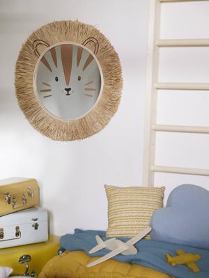 XL Leeuw spiegel van rotan en raffia mokka