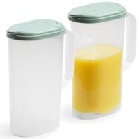 Plasticforte Waterkan met deksel - 2x stuks - 2 liter - groen/ transparant - kunststof - smal