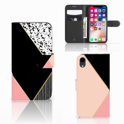 Apple iPhone Xr | Book Case | Zwart Roze Vormen | Portemonnee hoesje