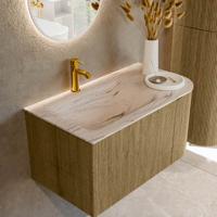 Badmeubel Mondiaz Kurve-Dlux | 85 cm | Meubelkleur Dusk | Wastafelkleur Nata | Solid surface | Wasbak linker zijde spoelbak | 1 kraangat