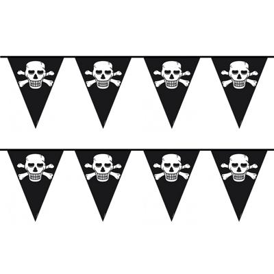 Piraten vlaggenlijn - 2x - zwart - 10 meter - plastic - feestversiering - piratenversiering