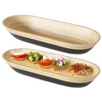 Serveerschaal Bambo - 2x - 40 x 15 cm - zwart - bamboe - broodmand/schaal