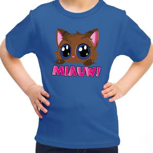 Verkleed T-shirt voor jongens/meisjes - Miauw - blauw - carnaval - feestkleding voor kinderen