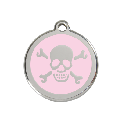 Cross Bone Pink roestvrijstalen hondenpenning medium/gemiddeld dia. 3 cm - Reddingo