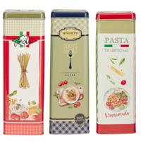 Pasta / spaghetti bewaarblik Nostagia set - 3 stuks - metaal - Italiaans - 10 x 8 x 20 cm