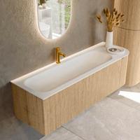 Badmeubel Mondiaz Kurve | 145 cm | Meubelkleur Oak | Wastafelkleur Talc | Links spoelbak | 1 kraangat