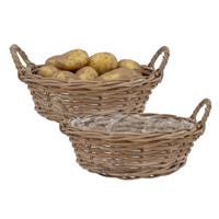 Plantenmand/aardappelmand tafelmodel - 2x - Ivy - met handvatten - rotan - B35 x H13 cm - binnen/bui