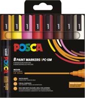 Uni POSCA paintmarker PC-5M, 1,8 - 2,5 mm, etui van 8 stuks in warme kleuren
