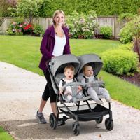 Opvouwbare Dubbele Kinderwagen Kinderwagen met Individuele Rugleuning Verstelbare Rugleuning Voetsteun en Luifel Grijs