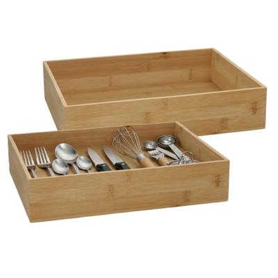 5Five houten bakje - 2x - organizer - bamboe - 32 x 24 x 7 cm - kast en lade verdelers - opslag
