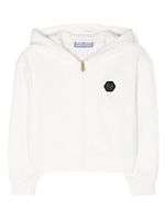 Philipp Plein Junior hoodie zippé à patch logo - Blanc