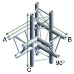 Showtec FT30-015 4-weg truss koppelstuk, Hoek 90 + Links omhoog/omlaag